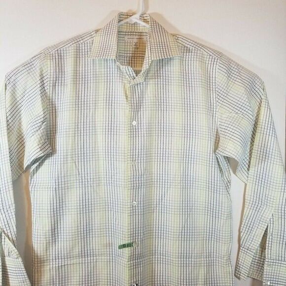 Banana Republic Mens 15-15 1/2 MEDIUM Brown Black Green Checkered Button Down LS - Picture 1 of 4